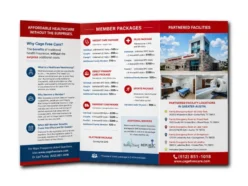 Custom tri-fold brochures displayed for business marketing