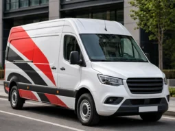 Custom commercial vehicle wrap installed on a branded work van