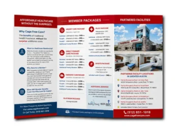 Custom tri-fold brochures displayed for business marketing
