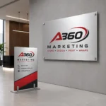 Custom ACM Dibond signs with brushed aluminum faces and black composite core