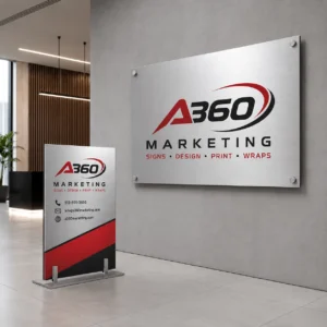 Custom ACM Dibond signs with brushed aluminum faces and black composite core