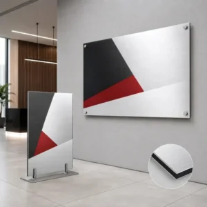 Custom ACM Dibond signs with brushed aluminum faces and black composite core