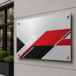 Custom printed aluminum sign mounted for outdoor business identification