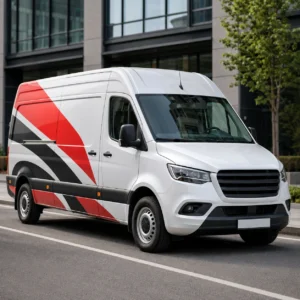Custom commercial vehicle wrap installed on a branded work van