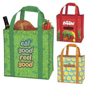 Custom-branded Laminated Non-Woven Grocery Tote for promotional giveaways