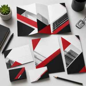 Coordinated print marketing materials including brochure postcard and business card