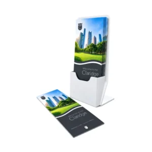Custom printed rack cards displayed for customer information