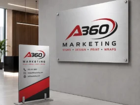 Custom ACM Dibond signs with brushed aluminum faces and black composite core