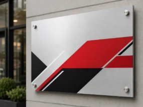 Custom printed aluminum sign mounted for outdoor business identification