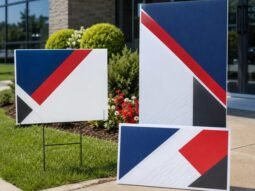Custom corrugated plastic signs displayed outdoors with yard sign H-stake