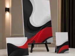 Custom foam board signs displayed on tabletop easels for an indoor event