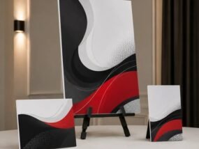 Custom foam board signs displayed on tabletop easels for an indoor event