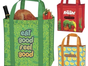 Custom-branded Laminated Non-Woven Grocery Tote for promotional giveaways