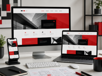 Responsive website design displayed across desktop laptop and mobile devices